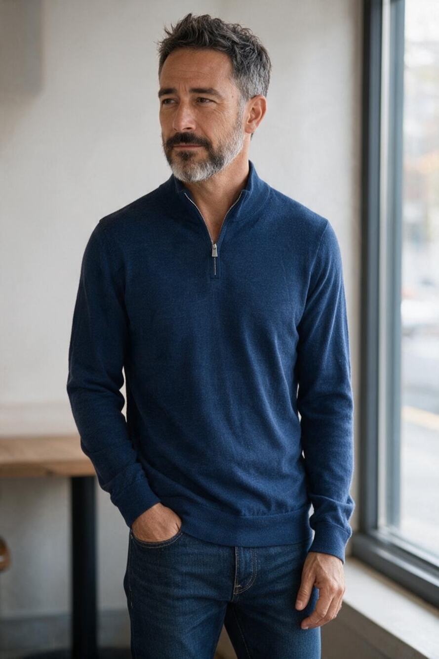 REISS Blackhall Wool Half-Zip Jumper Navy Blue Melange Size M NEW $150 Sweater